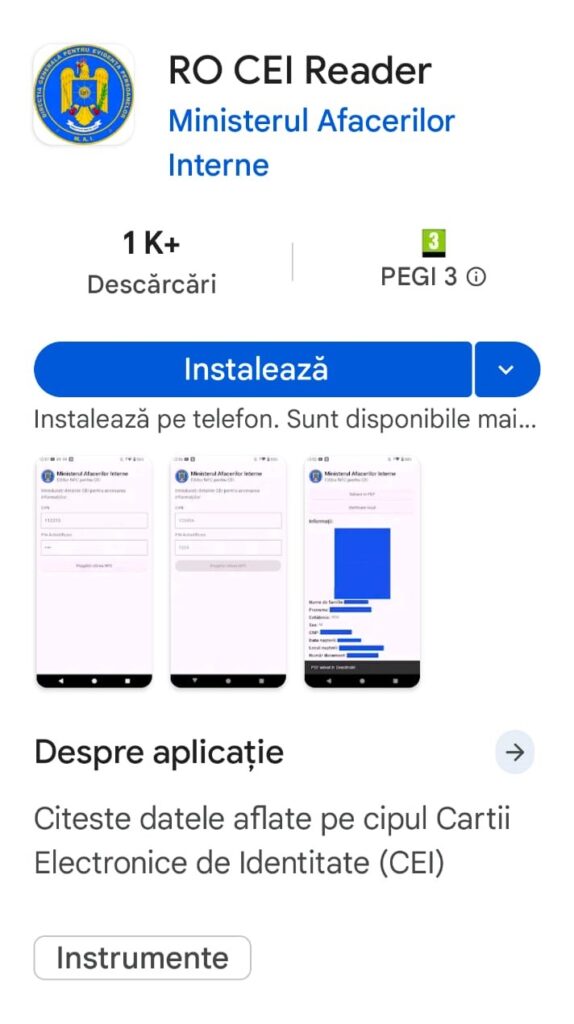 Aplicația RO CEI Reader